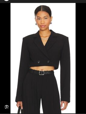 L'Academie Black Cropped Double-Breasted Blazer